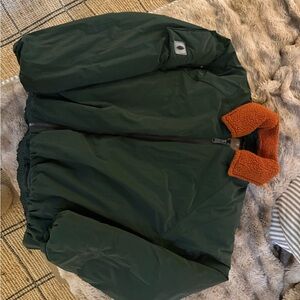 Free People Green Bomber Jacket with Orange Collar